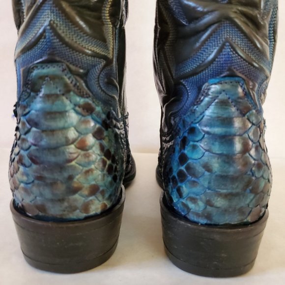 Tony Lama 8 1/2 painted blue purple black gray western cowboy boots snakeskin - Picture 8 of 13